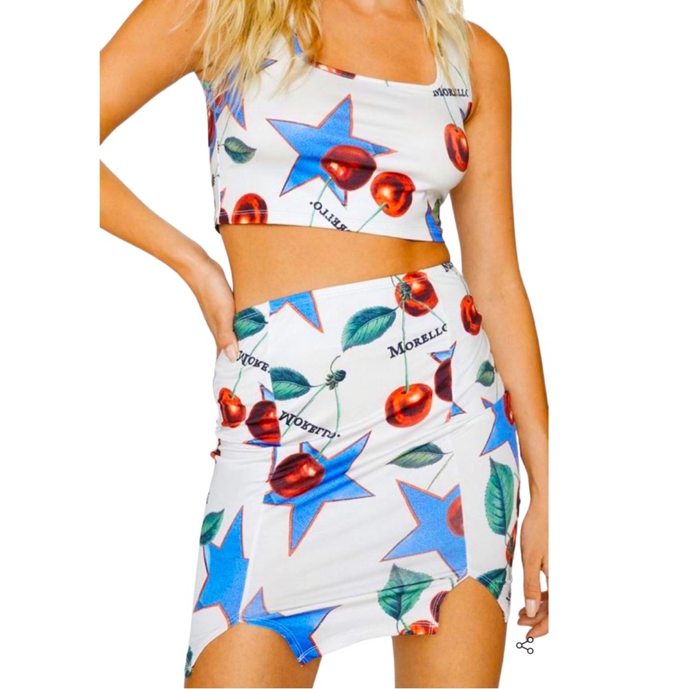 NWT Nasty Gal Cherry Print Double Split Mini Skirt